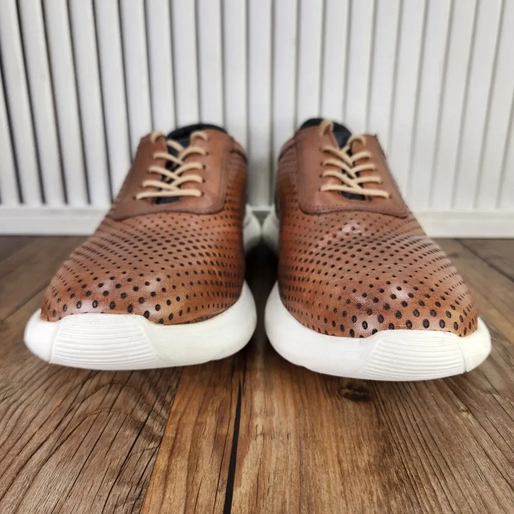 Flag LTD Kendrick Perf U-Throat Mens Sz 9M Brown Leather Perforated Preppy Shoes